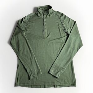 Nau Henley Shirt Mens Large Green Merino Wool Mock Neck Button Base Layer